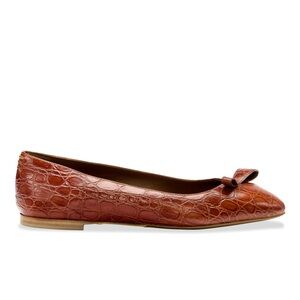 Sarah Flint Brown Croc-Embossed Flats